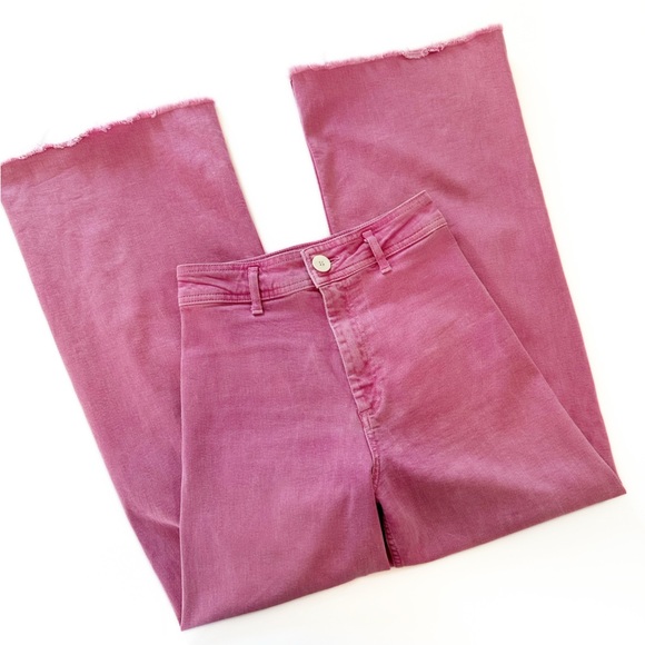 Zara Women’s 4 Marine Straight Pink Wide Leg Raw Hem Jeans High Rise - Picture 3 of 6